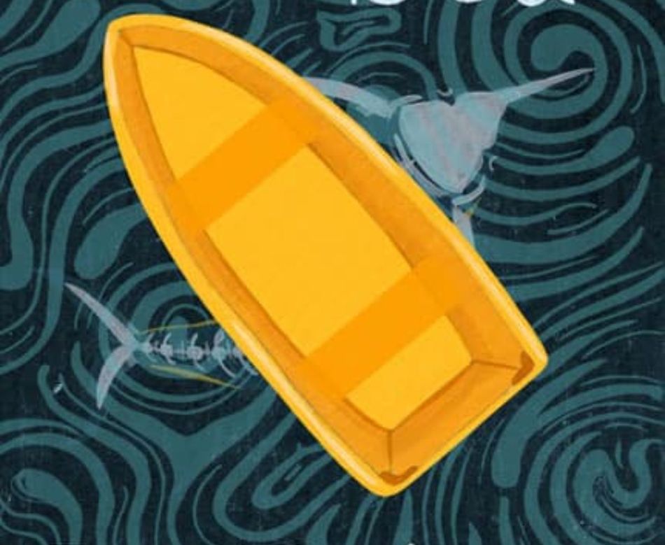 Gul båt på havet, fra Den gamle mannen og havet av Ernest Hemingway