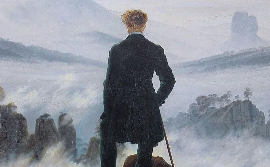 Caspar David Friedrich: Wanderer above the sea of fog. Maleri.