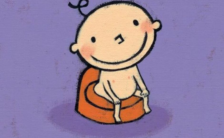 En illustrasjon av et barn som sitter på en potte.