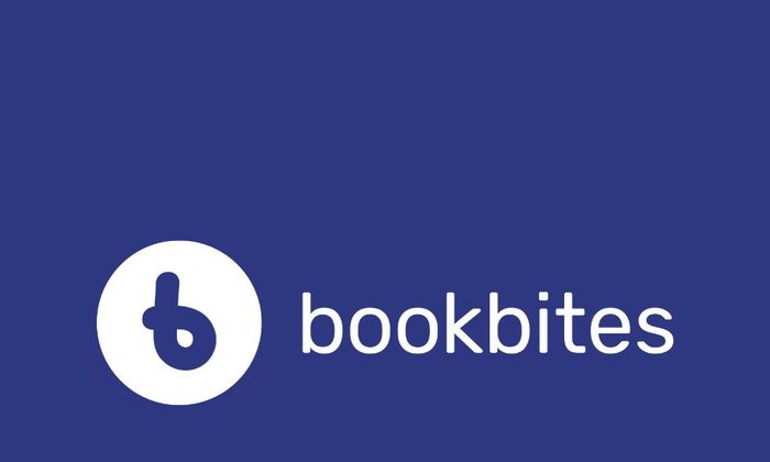 Bookbites logo med blå bakgrunn